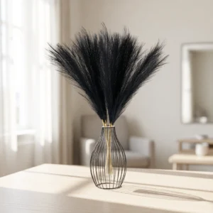Realistic Black Pampas Grass Faux Flower Arrangement, 5 Stems Artificial Greenery for Living Room Fall Decor, No Watering Needed Vase Not Included