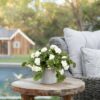 UV Treated White Geranium Artificial Plant, 27 Inch for Covered Outdoor Use, Elegant Fall Decor, No Watering Needed with Vase