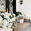 Lifelike White Geranium Faux Flower Bush, 18 Inch Artificial Plant for Outdoor Use, Water Resistant, Farmhouse Decor, No Watering Needed with Vase