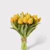 Lifelike Yellow Tulip Faux Flower Bouquet, 21 Blooms Artificial Silk Flowers for Wedding Centerpiece, Spring Decor, No Watering Needed with Vase