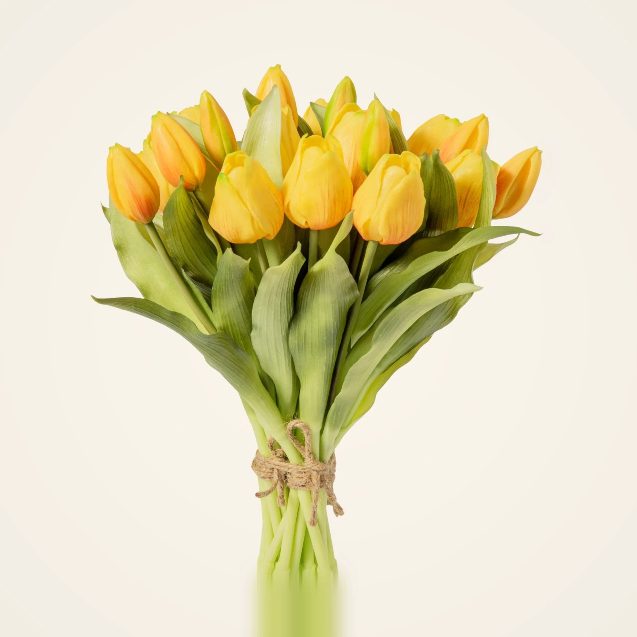 Lifelike Yellow Tulip Faux Flower Bouquet, 21 Blooms Artificial Silk Flowers for Wedding Centerpiece, Spring Decor, No Watering Needed with Vase