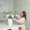 Lifelike White Dahlia Faux Flower Arrangement, 13 Stems Artificial Flowers for Living Room Elegant Decor, No Watering Needed Vase Not Included