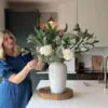 Lifelike White Dahlia Faux Flower Arrangement, 13 Stems Artificial Flowers for Living Room Elegant Decor, No Watering Needed Vase Not Included