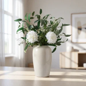Lifelike White Dahlia Faux Flower Arrangement, 13 Stems Artificial Flowers for Living Room Elegant Decor, No Watering Needed Vase Not Included