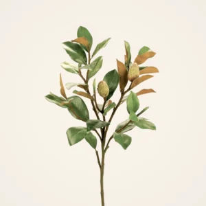 Lifelike Green Magnolia Faux Floral Stems, 37" Silk Branch for Living Room, Modern Fall Decor, No Watering Needed with Vase