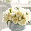 Lifelike Cream Peony Artificial Flower Bouquet, 9 Inch Silk Floral Bridal for Wedding Centerpiece, Elegant No Watering Needed with Vase