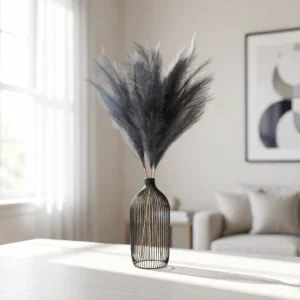 Lifelike Grey Pampas Grass Faux Floral Stems, 3 Artificial Greenery for Living Room Vase Not Included