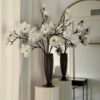 Lifelike White Magnolia Faux Flower Branch, 39 Inch Artificial Floral Stem for Spring Decor, Wedding Centerpiece, Luxury Home No Watering Needed with