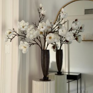 Lifelike White Magnolia Faux Flower Branch, 39 Inch Artificial Floral Stem for Spring Decor, Wedding Centerpiece, Luxury Home No Watering Needed with