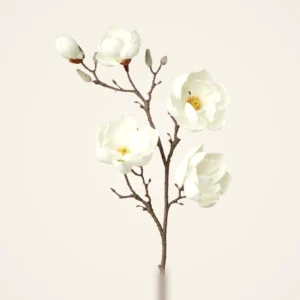 Lifelike White Magnolia Faux Flower Branch, 39 Inch Artificial Floral Stem for Spring Decor, Wedding Centerpiece, Luxury Home No Watering Needed with