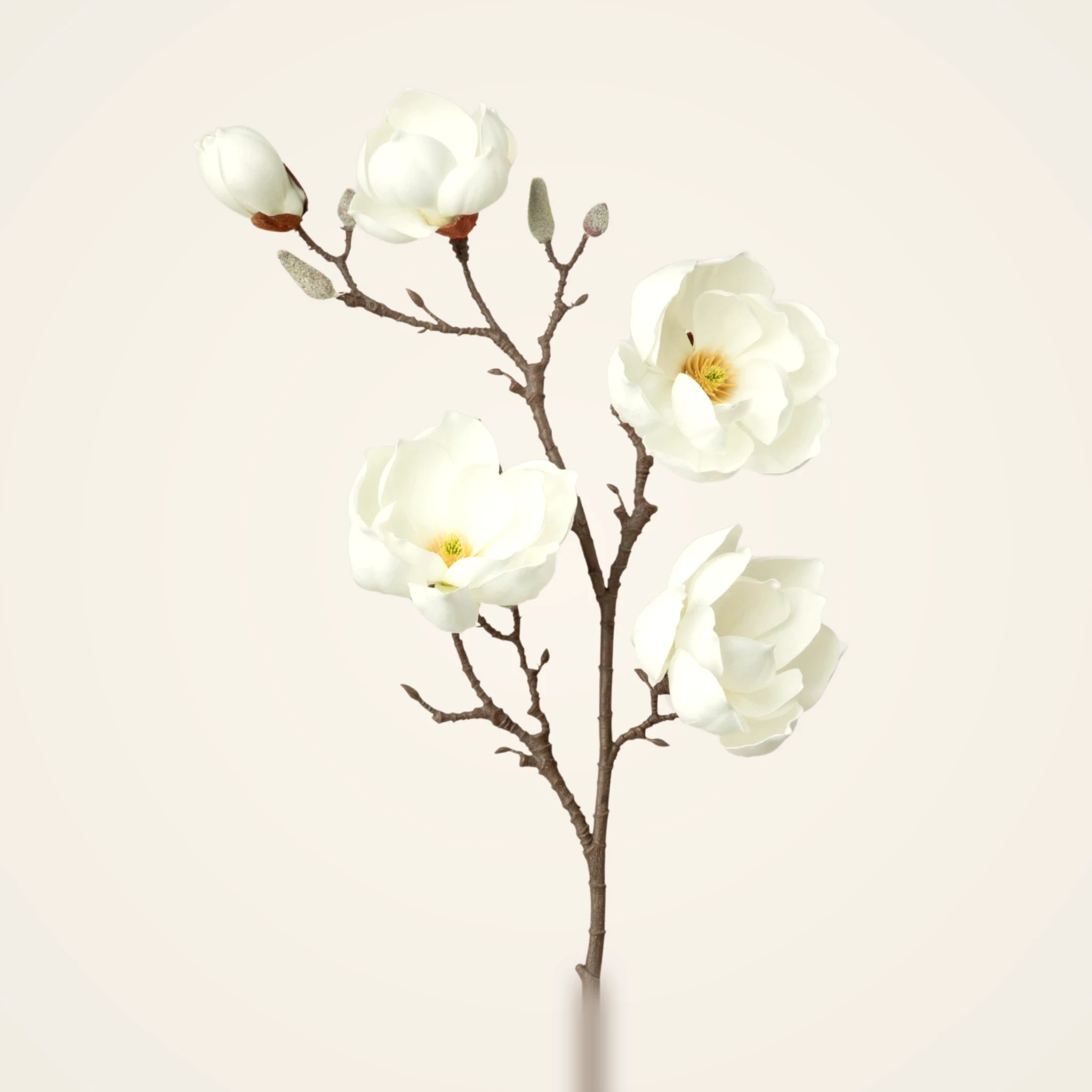 Lifelike White Magnolia Faux Flower Branch, 39 Inch Artificial Floral Stem for Spring Decor, Wedding Centerpiece, Luxury Home No Watering Needed with