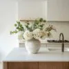 Lifelike Eucalyptus & White Hydrangea Faux Flower Arrangement, 28 Inch Silk Floral Centerpiece for Dining Table, Farmhouse Decor, No Watering Needed