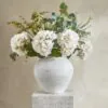 Lifelike Eucalyptus & White Hydrangea Faux Flower Arrangement, 28 Inch Silk Floral Centerpiece for Dining Table, Farmhouse Decor, No Watering Needed