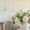 Lifelike Eucalyptus & White Hydrangea Faux Flower Arrangement, 28 Inch Silk Floral Centerpiece for Dining Table, Farmhouse Decor, No Watering Needed