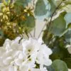 Lifelike Eucalyptus & White Hydrangea Faux Flower Arrangement, 28 Inch Silk Floral Centerpiece for Dining Table, Farmhouse Decor, No Watering Needed