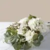 Lifelike Eucalyptus & White Hydrangea Faux Flower Arrangement, 28 Inch Silk Floral Centerpiece for Dining Table, Farmhouse Decor, No Watering Needed