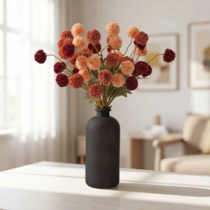 Lifelike Chrysanthemum Faux Flower Arrangement, Black, 22 Inch, for Living Room Fall Decor, No Watering Needed Vase Not Included