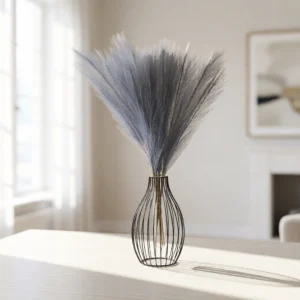 Lifelike Light Slate Grey Pampas Grass Faux Floral Stems, 5 Artificial Greenery for Living Room, Modern Fall Decor, No Watering Needed Vase Not