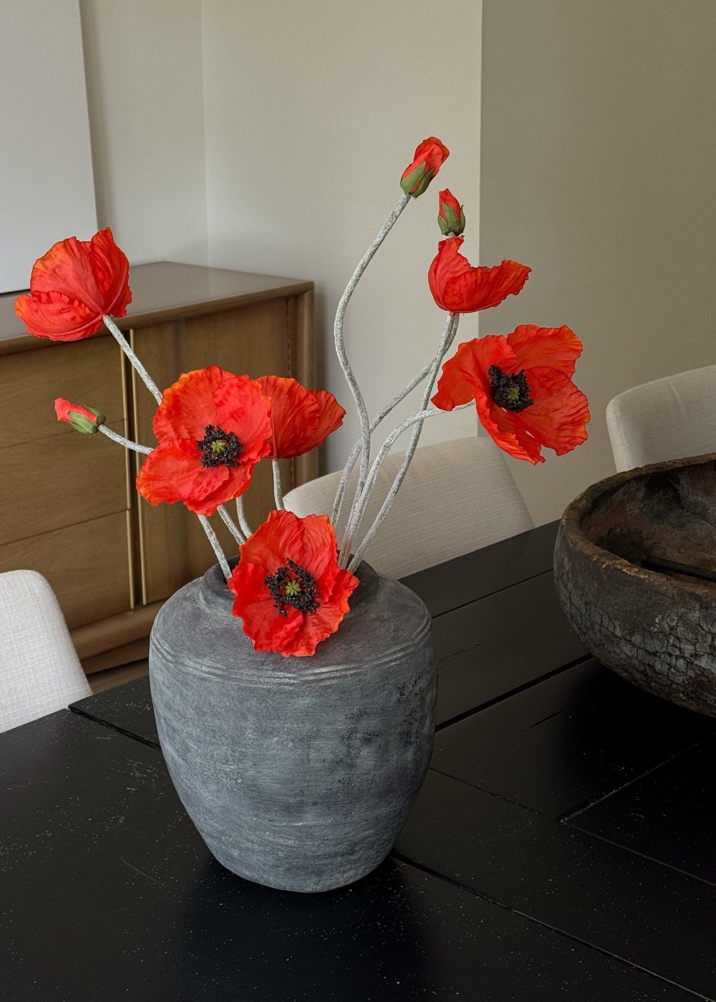 Faux Blooming Poppy Flowers in Orange - 29"