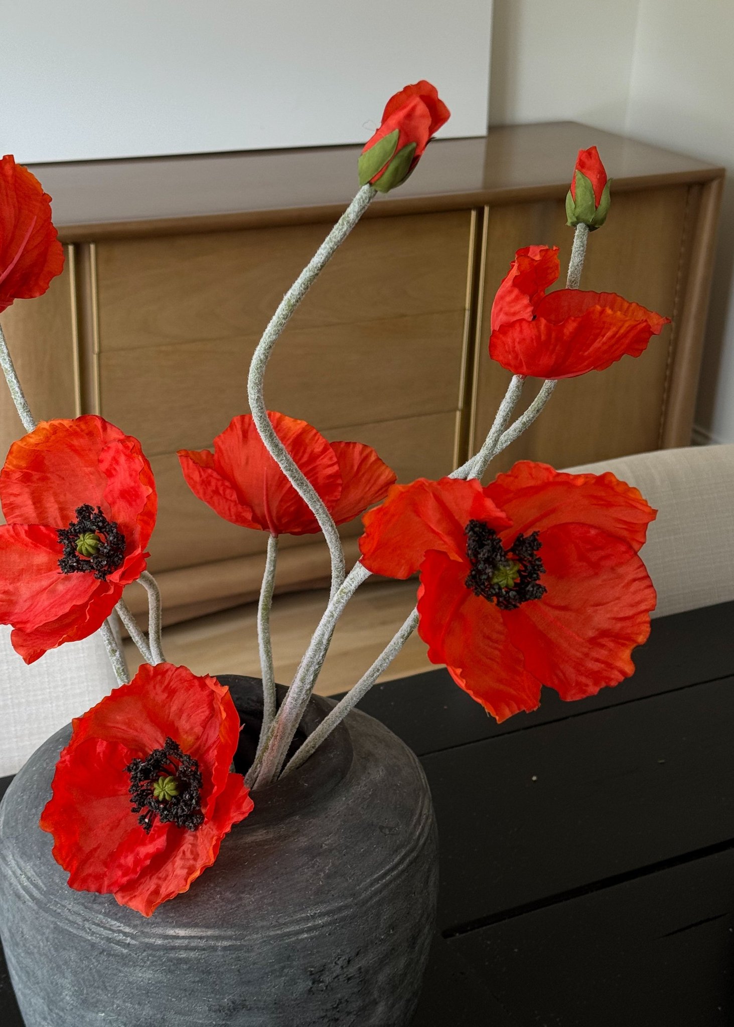 Faux Blooming Poppy Flowers in Orange - 29"