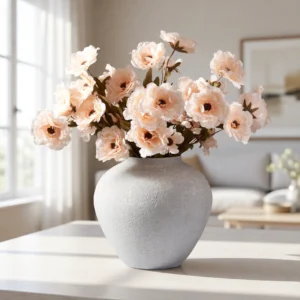 Lifelike Peach Moutan Peony Faux Flower Arrangement, 8 Stems Artificial Flowers for Living Room Elegant Decor, No Watering Needed Vase Not Included