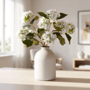 Lifelike White Hydrangea Faux Flower Arrangement, 3 Stems Artificial Flowers for Living Room Summer Decor, No Watering Needed Vase Not Included