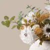 Lifelike White Peony & Sunflower Faux Flower Arrangement, 28 Inch Silk Floral Centerpiece for Living Room, Spring Decor, No Watering Needed Vase Not