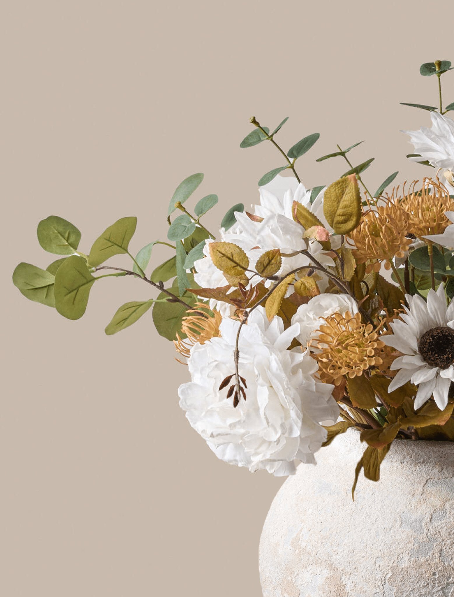 Faux Arrangement - White Peony & Sunflower