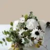 Lifelike White Peony & Sunflower Faux Flower Arrangement, 28 Inch Silk Floral Centerpiece for Living Room, Spring Decor, No Watering Needed Vase Not
