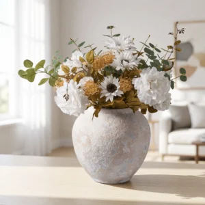 Lifelike White Peony & Sunflower Faux Flower Arrangement, 28 Inch Silk Floral Centerpiece for Living Room, Spring Decor, No Watering Needed Vase Not