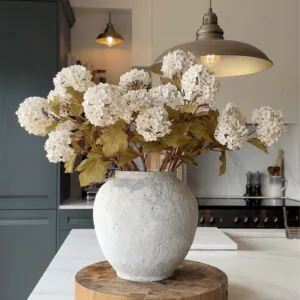 Lifelike White Viburnum Faux Flower Arrangement, 7 Stems Artificial Flowers for Living Room, Spring Decor, No Watering Needed Vase Not Included