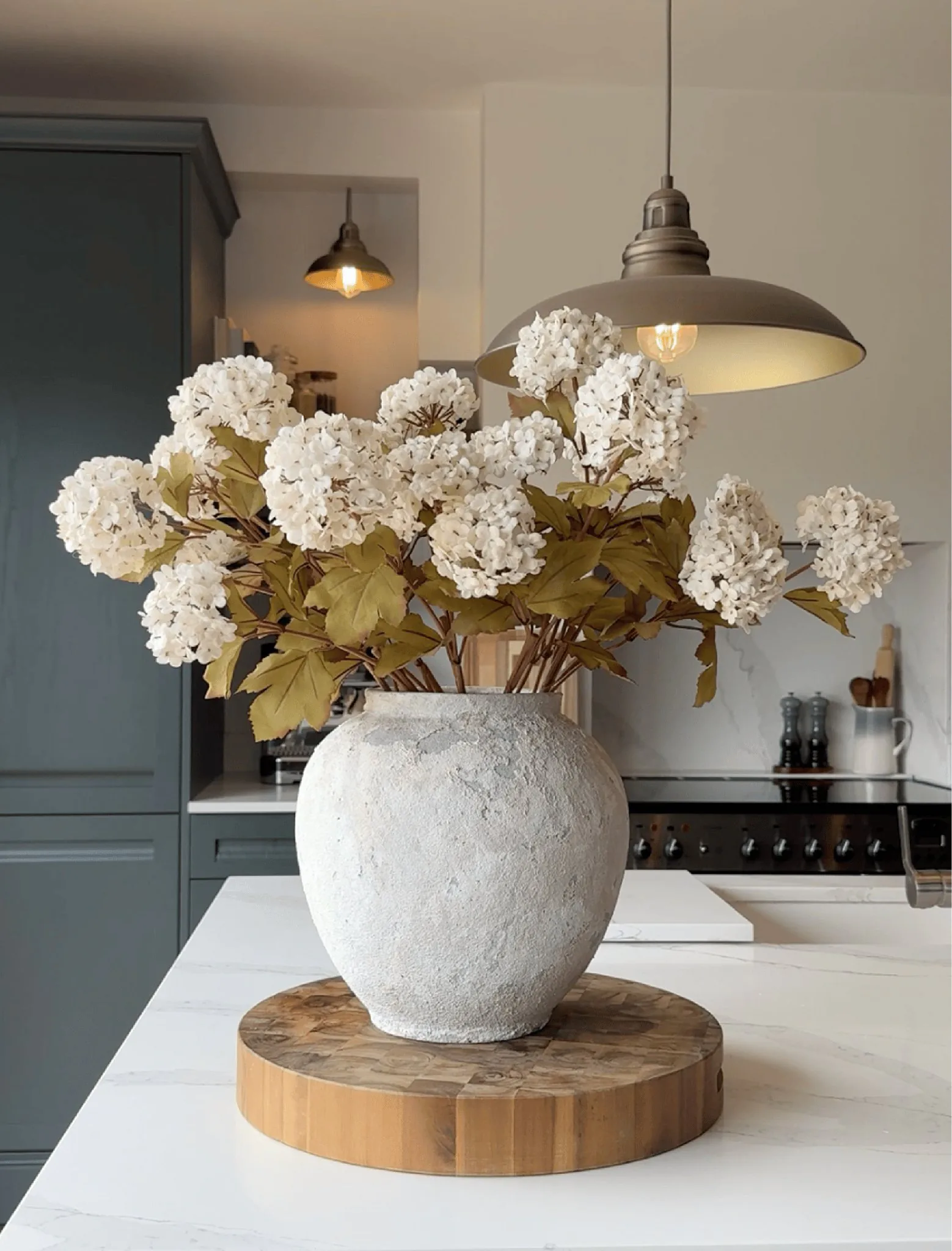 Lifelike White Viburnum Faux Flower Arrangement, 7 Stems Artificial Flowers for Living Room, Spring Decor, No Watering Needed Vase Not Included