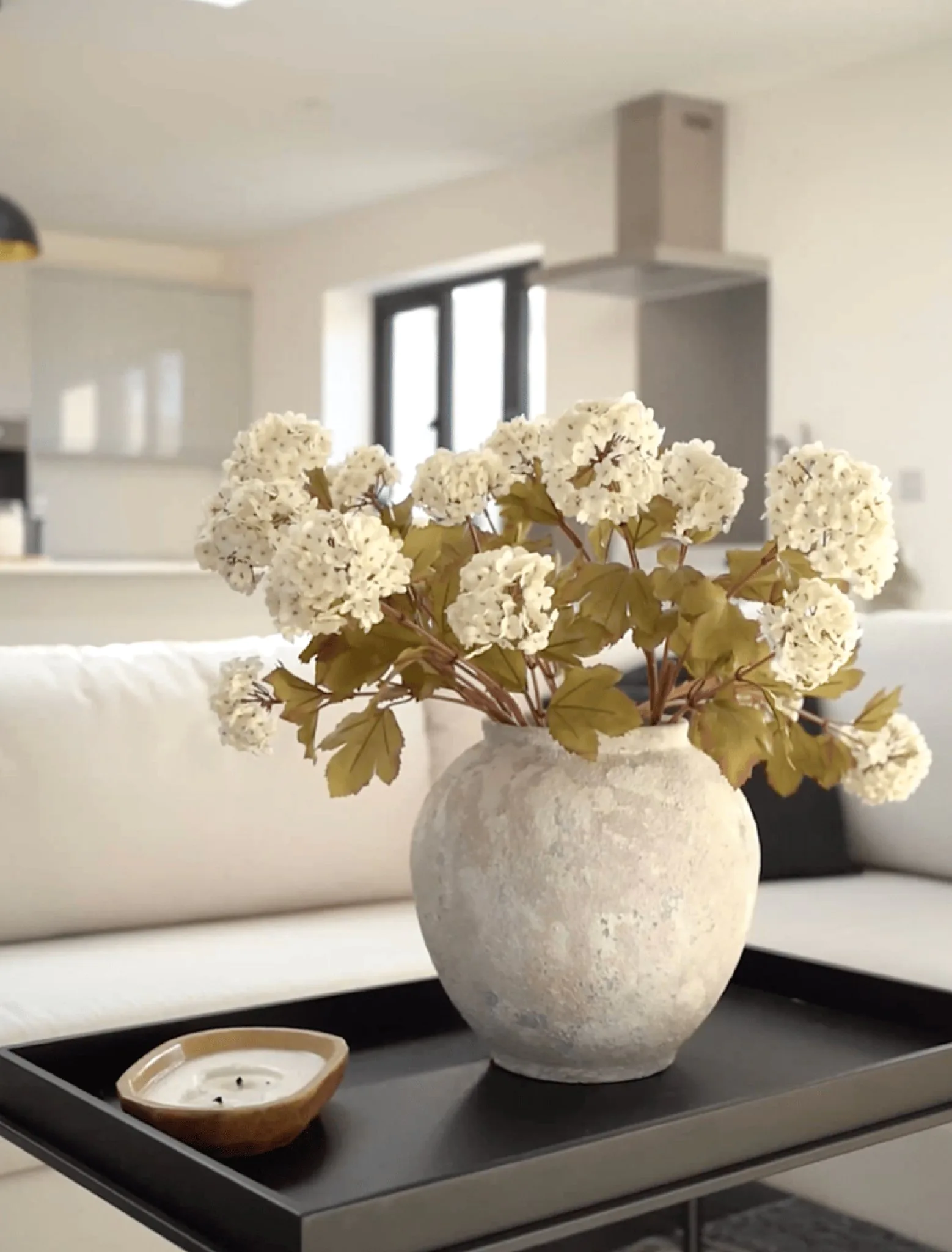 Lifelike White Viburnum Faux Flower Arrangement, 7 Stems Artificial Flowers for Living Room, Spring Decor, No Watering Needed Vase Not Included