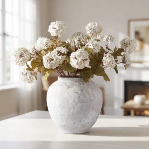 Lifelike White Viburnum Faux Flower Arrangement, 7 Stems Artificial Flowers for Living Room, Spring Decor, No Watering Needed Vase Not Included
