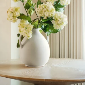 Realistic Cream Green Hydrangea Faux Floral Stems, 36 Inch Artificial Silk Flowers for Living Room, Spring Decor, No Watering Needed with Vase