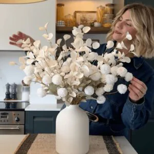 Lifelike Eucalyptus Faux Flower Arrangement, Ivory Artificial Flowers 24 Inch, Wedding Centerpiece Luxury Decor, No Watering Needed Vase Not Included