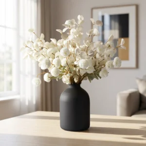 Lifelike Eucalyptus Faux Flower Arrangement, Ivory Artificial Flowers 24 Inch, Wedding Centerpiece Luxury Decor, No Watering Needed Vase Not Included