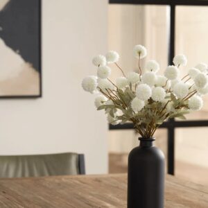 Lifelike White Chrysanthemum Faux Flower Arrangement, 10 Stems with 50 Heads for Living Room, Fall Decor, Farmhouse Style, No Watering Needed Vase