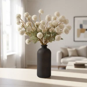 Lifelike White Chrysanthemum Faux Flower Arrangement, 10 Stems with 50 Heads for Living Room, Fall Decor, Farmhouse Style, No Watering Needed Vase