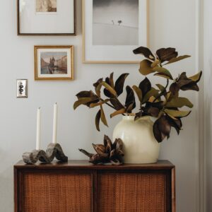 Warm Brown Lifelike Magnolia Faux Floral Stems, 38" Silk Branch for Fall Decor, Farmhouse Style, No Watering Needed with Vase