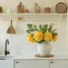 Lifelike Eucalyptus & Yellow Hydrangea Faux Flower Arrangement, 28 Inch Silk Floral Centerpiece for Dining Table, Modern Rustic Decor, No Watering
