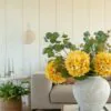 Lifelike Eucalyptus & Yellow Hydrangea Faux Flower Arrangement, 28 Inch Silk Floral Centerpiece for Dining Table, Modern Rustic Decor, No Watering