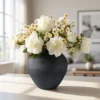 Lifelike White Peony & Daisy Faux Flower Arrangement, 22 Inch Silk Floral for Living Room, Spring Decor, No Watering Needed Vase Not Included