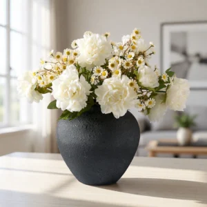 Lifelike White Peony & Daisy Faux Flower Arrangement, 22 Inch Silk Floral for Living Room, Spring Decor, No Watering Needed Vase Not Included