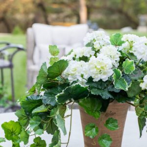 UV Resistant Green Hanging Geranium Artificial Plant - 21", for Covered Outdoor Use, No Watering Needed, Maintenance Free, Reusable Year After with