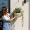 Real Touch Green & Purple Faux Flower Arrangement, Outdoor Hanging Basket 18 Inch for Patio Decor, UV Resistant No Watering Needed with Vase