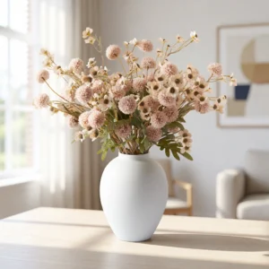 Cream Faux Flower Arrangement, 24 Inch Silk Flowers for Living Room, Spring Decor, No Watering Needed Vase Not Included
