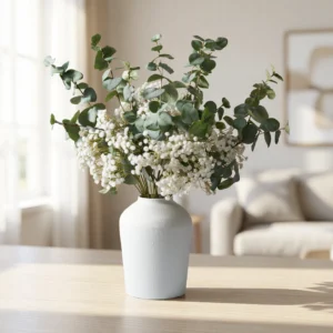Baby's Breath Faux Flower Arrangement, White Artificial Flowers 26 Inch for Living Room, Spring Decor, No Watering Needed Vase Not Included