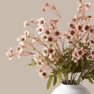 Lifelike Pink Wax Flower Faux Floral Stems, 10 Artificial Flowers for Living Room Spring Decor, No Watering Needed Vase Not Included