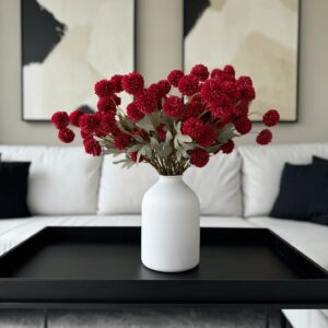 Real Touch Red Chrysanthemum Faux Flower Arrangement, 10 Stems Artificial Flowers for Living Room Fall Decor, No Watering Needed Vase Not Included